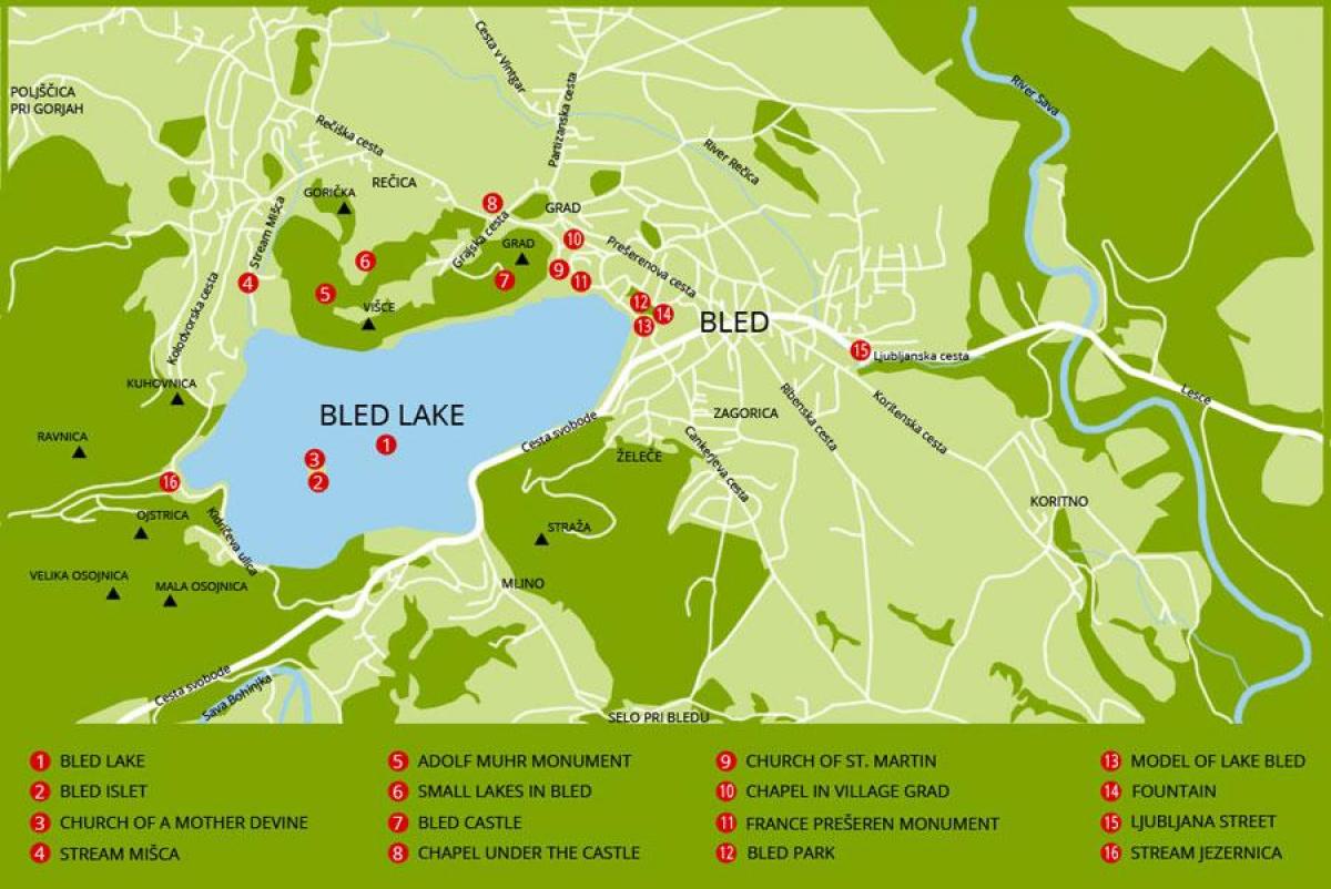 نقشه از اسلوونی نشان دادن دریاچه بلد